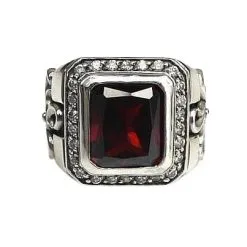 Bikerringshop Sterling Silver Tribal Cross Red Garnet Mens Ring