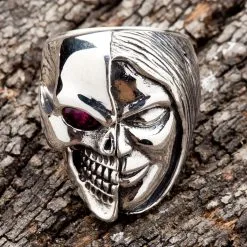Bikerringshop Sterling Silver Two Face Skull Devil Ring -Outlet Rings Store two face skull devil ring 4