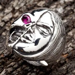 Bikerringshop Sterling Silver Two Face Skull Devil Ring -Outlet Rings Store two face skull devil ring red eyes