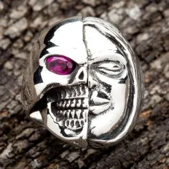 Bikerringshop Sterling Silver Two Face Skull Devil Ring