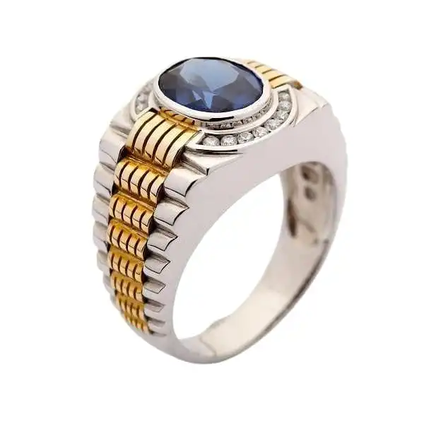 Bikerringshop Sapphire Gold Silver Two Tone Men's Rolex Ring 8 Bikerringshop Sapphire Gold Silver Two Tone Men's Rolex Ring - Image 6