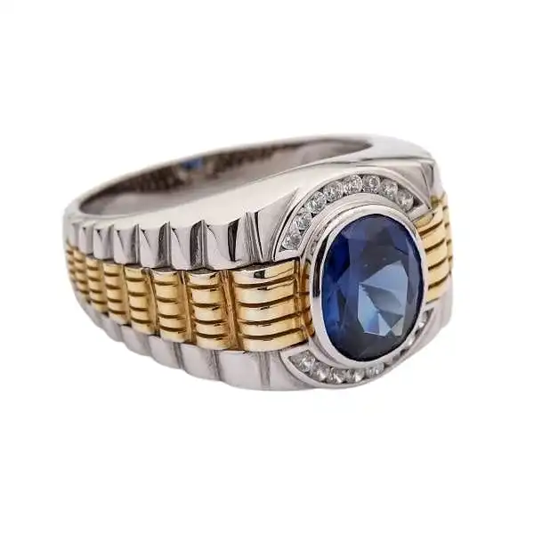 Bikerringshop Sapphire Gold Silver Two Tone Men's Rolex Ring 5 Bikerringshop Sapphire Gold Silver Two Tone Men's Rolex Ring - Image 3