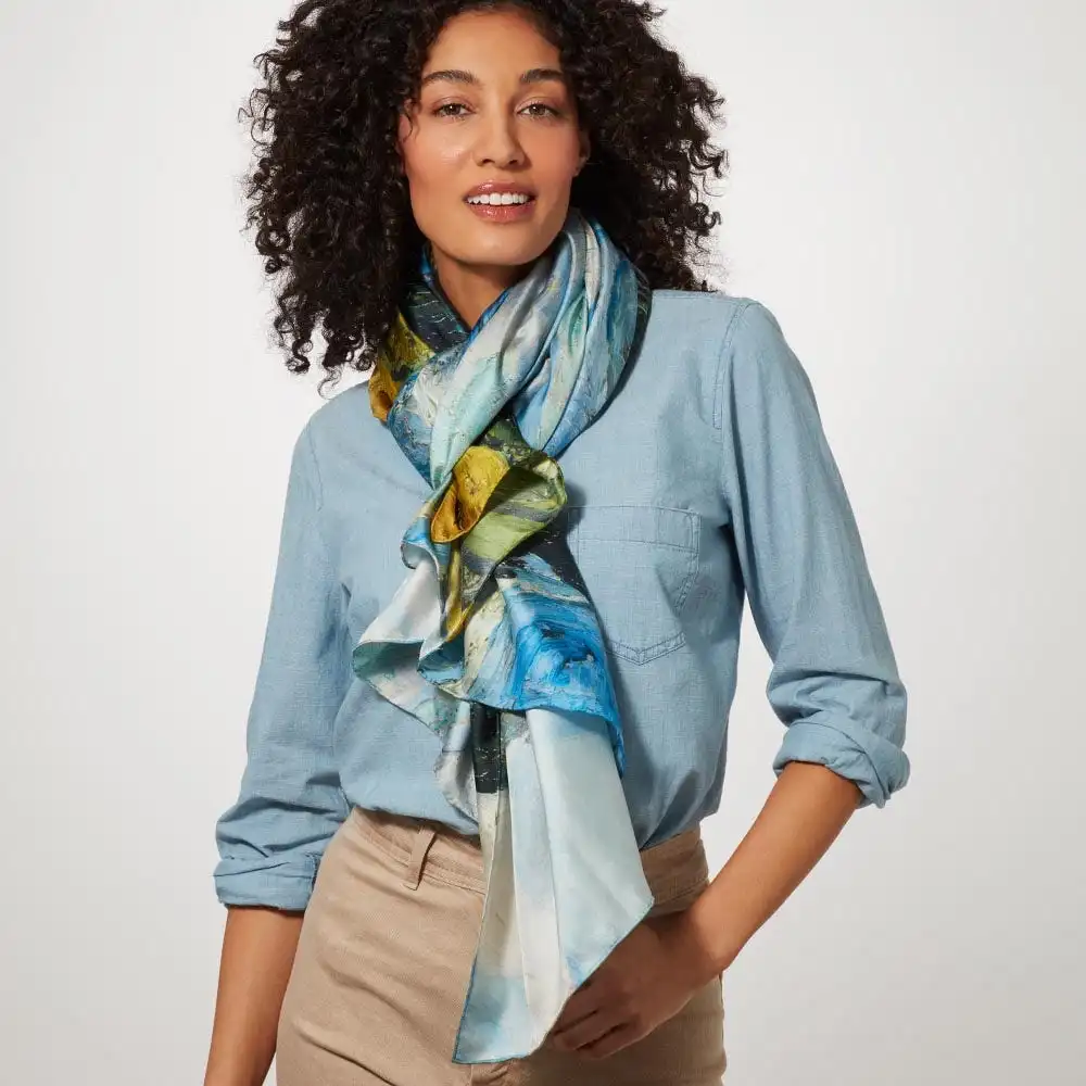 The Metropolitan Museum Of Art Van Gogh Wheat Field With Cypresses Oversize Oblong Silk Scarf 4 The Metropolitan Museum Of Art Van Gogh Wheat Field With Cypresses Oversize Oblong Silk Scarf - Image 2