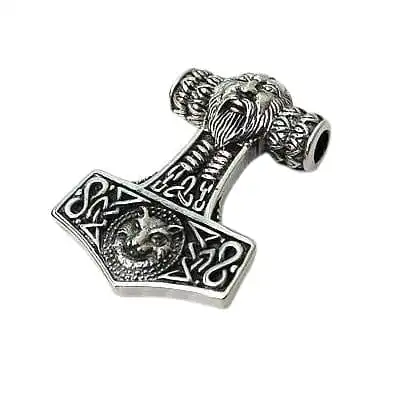 Bikerringshop Silver Viking Fenrir Wolf Mjolnir Thors Hammer Pendant 5 Bikerringshop Silver Viking Fenrir Wolf Mjolnir Thors Hammer Pendant - Image 3