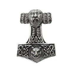 Bikerringshop Silver Viking Fenrir Wolf Mjolnir Thors Hammer Pendant