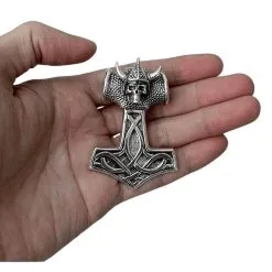 Bikerringshop Sterling Silver Viking Skull Thors Hammer Pendant -Outlet Rings Store viking skull thors hammer pendant 2