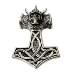 Bikerringshop Sterling Silver Viking Skull Thors Hammer Pendant