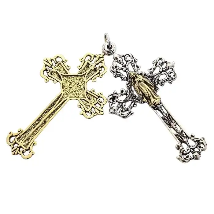 Bikerringshop Brass Silver Mary Angel Cross Pendant 6 Bikerringshop Brass Silver Mary Angel Cross Pendant - Image 4