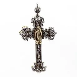 Bikerringshop Brass Silver Mary Angel Cross Pendant 15 Bikerringshop Brass Silver Mary Angel Cross Pendant -Outlet Rings Store virgin mary pendant 6