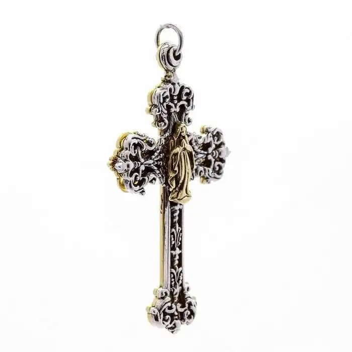 Bikerringshop Brass Silver Mary Angel Cross Pendant 9 Bikerringshop Brass Silver Mary Angel Cross Pendant - Image 7