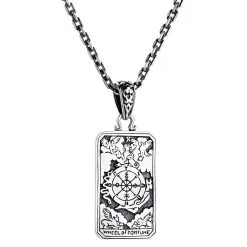Bikerringshop Sterling Silver Wheel Of Fortune Tarot Card Pendant