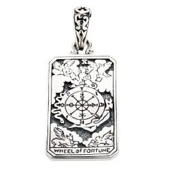 Bikerringshop Sterling Silver Wheel Of Fortune Tarot Card Pendant 10 Bikerringshop Sterling Silver Wheel Of Fortune Tarot Card Pendant -Outlet Rings Store wheel of fortune pendant
