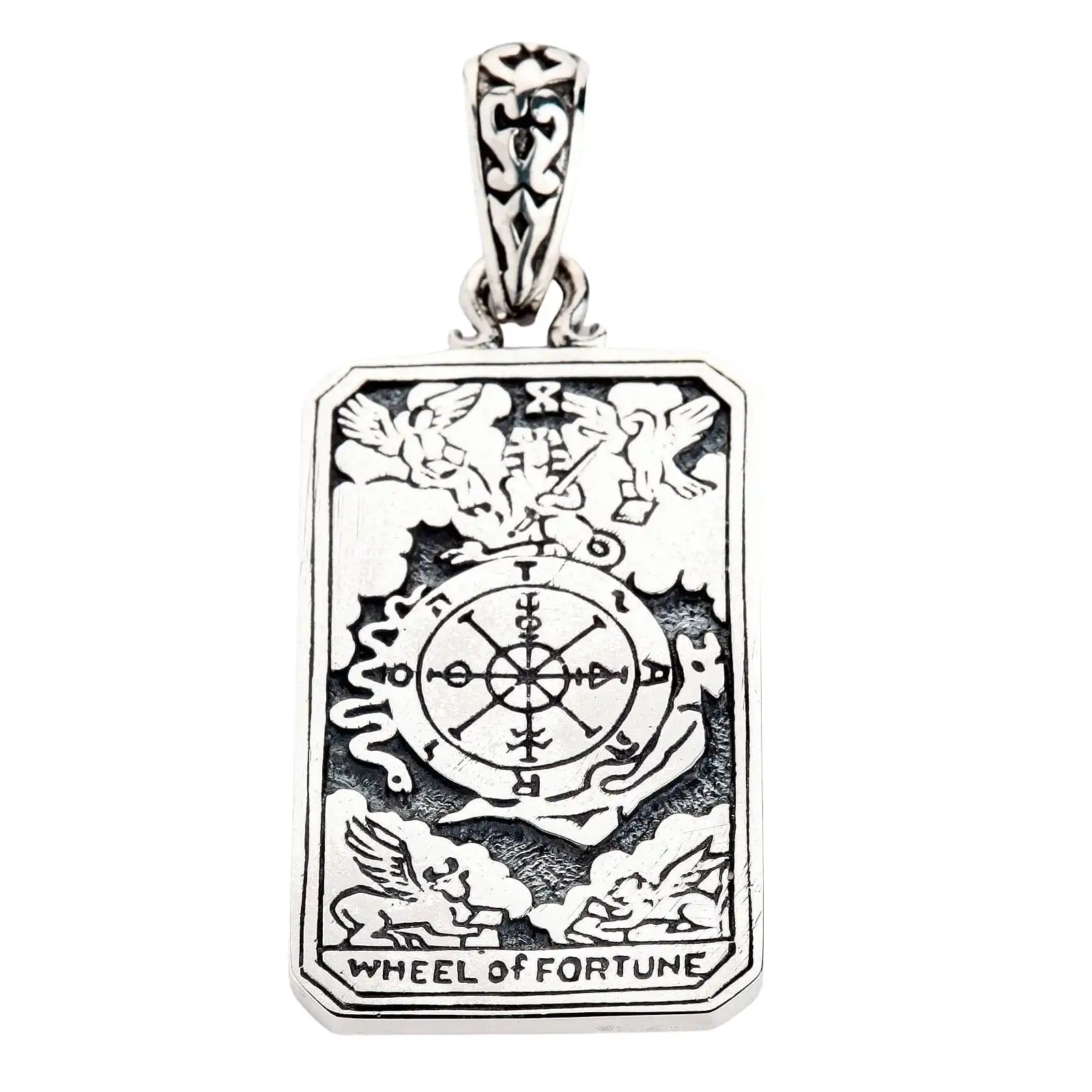 Bikerringshop Sterling Silver Wheel Of Fortune Tarot Card Pendant 6 Bikerringshop Sterling Silver Wheel Of Fortune Tarot Card Pendant - Image 4