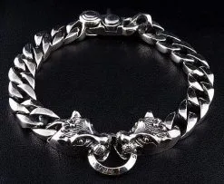 Bikerringshop Sterling Silver Tribal Wolf Mens Bracelet